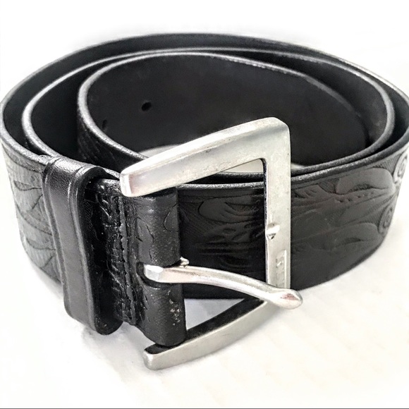 RALPH LAUREN Black Tooled Leather Belt w/Silver L main image 12